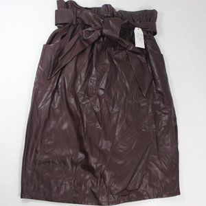 Time And Tru Womens Brown Belted Faux Leather Paperbag Skirt NWT